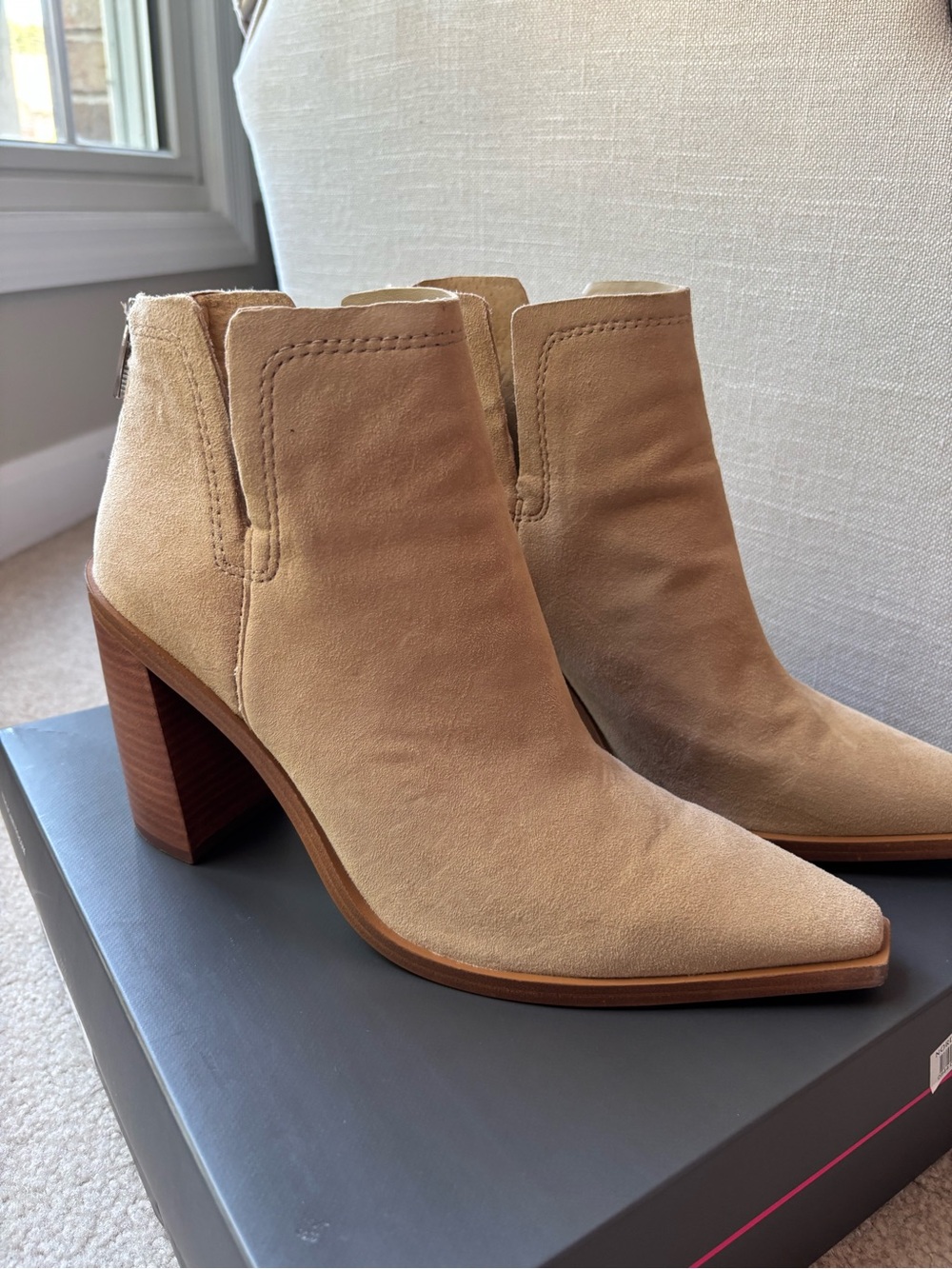Vince Camuto Tan Suede Pointed-Toe Ankle Booties